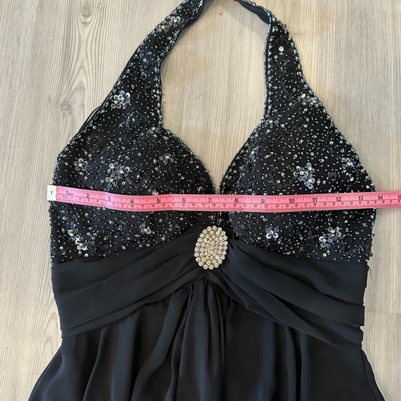 Black Halter Formal Dress with Silver Rhinestones - Picture 8 of 11